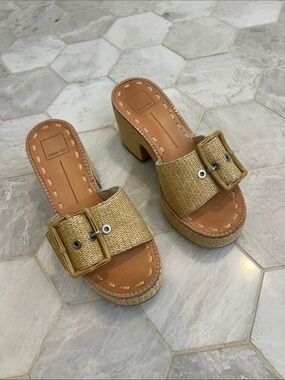 Dolce Vita Tan Woven Buckle Platform Mules